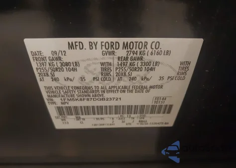2013 Ford Explorer Limited from USA, damaged, VIN 1FM5K8F87DGB23721